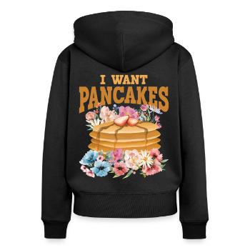 Amoureux des crêpes Les enfants je veux des crêpes - Sweat à capuche zippé Premium bio Femme - noir - Dos - Julia (174cm)
