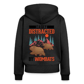 Easily distracted by Wombats - Frauen Premium Bio Zip Hoodie - Schwarz - Hinten - Julia (174cm)