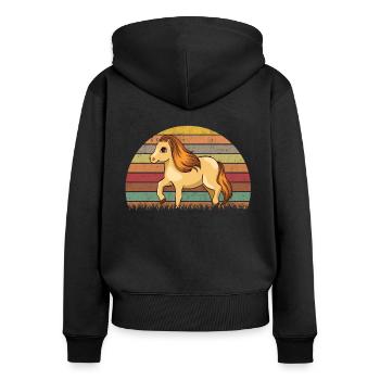 Poney Shetland Rétro - Sweat à capuche zippé Premium bio Femme - noir - Dos - Julia (174cm)