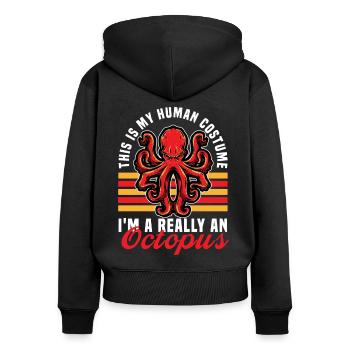 octopus - Frauen Premium Bio Zip Hoodie - Schwarz - Hinten - Julia (174cm)