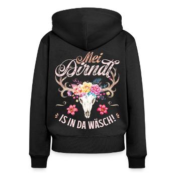 Trachtenshirt Damen Trachten T-Shirt Dirndl Ersatz - Frauen Premium Bio Zip Hoodie - Schwarz - Hinten - Julia (174cm)