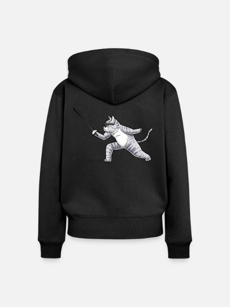 Fechten Katze Fechter degenkämpferfechter - Frauen Premium Bio Zip Hoodie - Schwarz