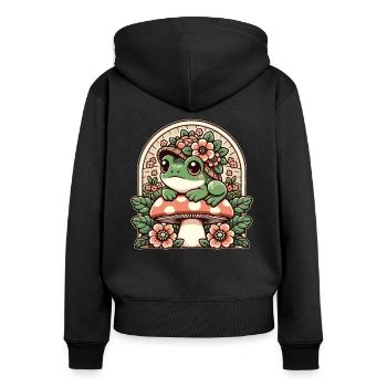 Grenouille de noyau de chalet avec champignon chapeau de fleur - Sweat à capuche zippé Premium bio Femme - noir - Dos - Julia (174cm)