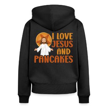 Les enfants amoureux des crêpes J’aime Jésus - Sweat à capuche zippé Premium bio Femme - noir - Dos - Julia (174cm)