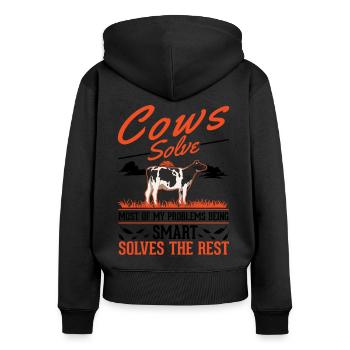 Vache cadeau agriculteur éleveur de bovins vaches - Sweat à capuche zippé Premium bio Femme - noir - Dos - Julia (174cm)