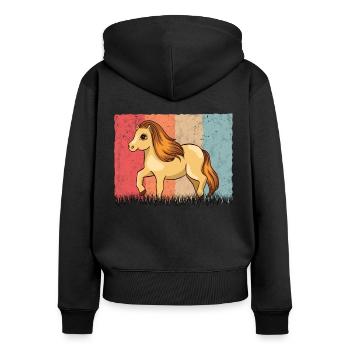 Poney Shetland Rétro - Sweat à capuche zippé Premium bio Femme - noir - Dos - Julia (174cm)