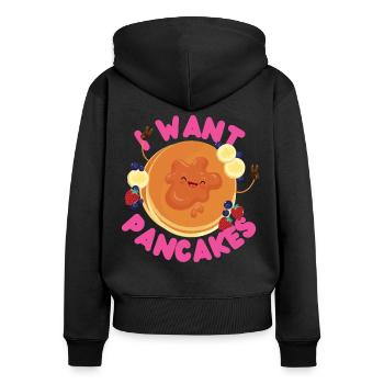 Amoureux des crêpes Les enfants je veux des crêpes - Sweat à capuche zippé Premium bio Femme - noir - Dos - Julia (174cm)