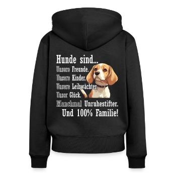 "Hunde sind 100% Familie" Beagle - Frauen Premium Bio Zip Hoodie - Schwarz - Hinten - Julia (174cm)
