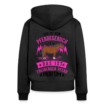 Freiberger Pferd Parfüm - Frauen Premium Bio Zip Hoodie - Schwarz - Hinten - Julia (174cm)