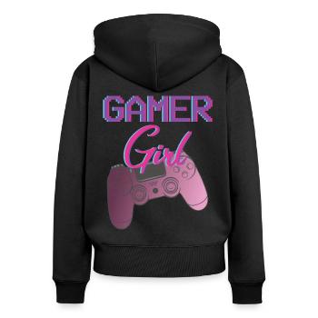 Funny Gamer Saying Gaming Girl - Women's Premium Organic Zip Hoodie - black - Back - Julia (174cm)
