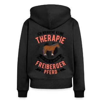 Freiberger Pferd Therapie - Frauen Premium Bio Zip Hoodie - Schwarz - Hinten - Julia (174cm)