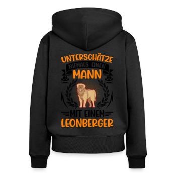 Leonberger Mann - Frauen Premium Bio Zip Hoodie - Schwarz - Hinten - Julia (174cm)