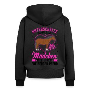 Freiberger Pferd Mädchen - Frauen Premium Bio Zip Hoodie - Schwarz - Hinten - Julia (174cm)