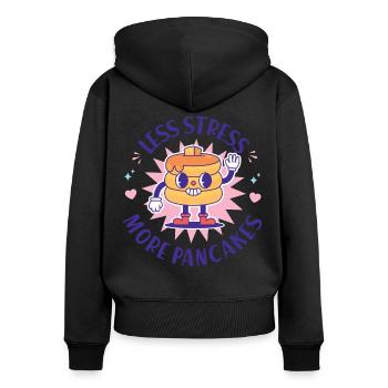 Pancake Lover Kids Less Stress - Frauen Premium Bio Zip Hoodie - Schwarz - Hinten - Julia (174cm)
