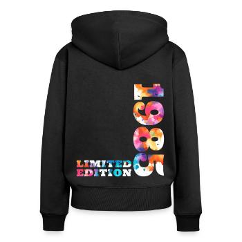 Farbenfroh Geburtstag Limited Edition 1985 - Frauen Premium Bio Zip Hoodie - Schwarz - Hinten - Julia (174cm)