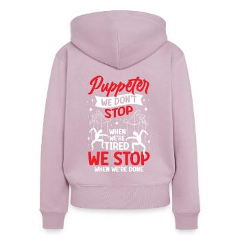 Marionnettiste, marionnettiste - Sweat à capuche zippé Premium bio Femme - rose poudré - Dos - Julia (174cm)