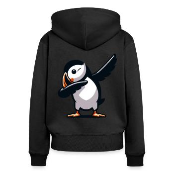 Papageientaucher, Dabbing, Vogel - Frauen Premium Bio Zip Hoodie - Schwarz - Hinten - Julia (174cm)