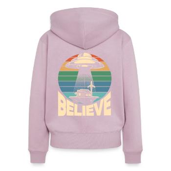 Retro Flying Saucer Gift - Women's Premium Organic Zip Hoodie - dusky pink - Back - Julia (174cm)