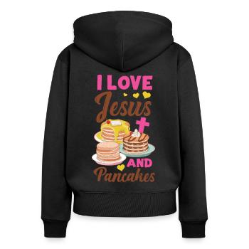 Les enfants amoureux des crêpes J’aime Jésus - Sweat à capuche zippé Premium bio Femme - noir - Dos - Julia (174cm)