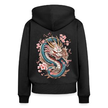 Japanischer Drache Streetwear Aesthetic Design - Frauen Premium Bio Zip Hoodie - Schwarz - Hinten - Julia (174cm)