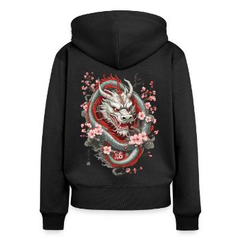 Japanischer Drache Kirschblüten Aesthetic Design - Frauen Premium Bio Zip Hoodie - Schwarz - Hinten - Julia (174cm)