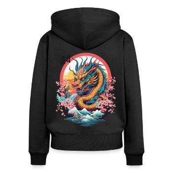 Japanischer Drache Design Aesthetic Streetwear - Frauen Premium Bio Zip Hoodie - Schwarz - Hinten - Julia (174cm)