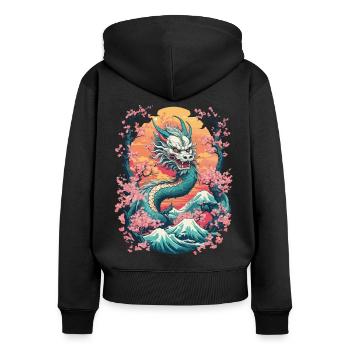 Japanischer Drache Kirschblüten Aesthetic Design - Frauen Premium Bio Zip Hoodie - Schwarz - Hinten - Julia (174cm)