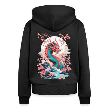 Japanischer Drache Aesthetic Streetwear Design - Frauen Premium Bio Zip Hoodie - Schwarz - Hinten - Julia (174cm)