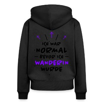 Wanderin Lustiger Spruch Outdoor Wanderer Geschenk - Frauen Premium Bio Zip Hoodie - Schwarz - Hinten - Julia (174cm)