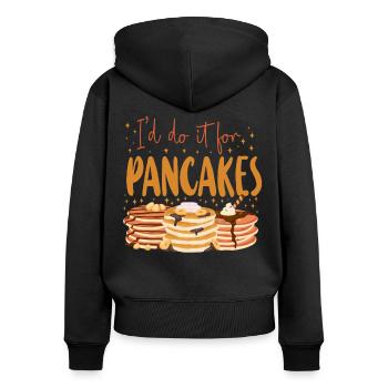 Les enfants amateurs de crêpes, je le fais pour le - Sweat à capuche zippé Premium bio Femme - noir - Dos - Julia (174cm)