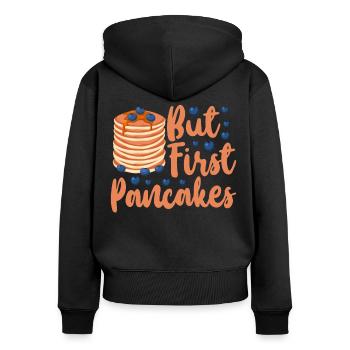 Les enfants amateurs de crêpes mais d’abord, - Sweat à capuche zippé Premium bio Femme - noir - Dos - Julia (174cm)