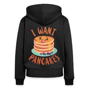 Amoureux des crêpes Les enfants je veux des crêpes - Sweat à capuche zippé Premium bio Femme - noir - Dos - Julia (174cm)