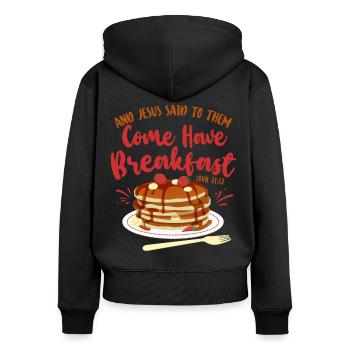 Citation biblique pour enfants amoureux des crêpes - Sweat à capuche zippé Premium bio Femme - noir - Dos - Julia (174cm)