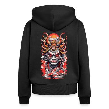 Ästhetische Yokai Japanischer Dämon Streetwear - Frauen Premium Bio Zip Hoodie - Schwarz - Hinten - Julia (174cm)