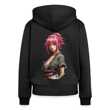 Anime Kunoichi Girl Japanischer Ninja Style - Frauen Premium Bio Zip Hoodie - Schwarz - Hinten - Julia (174cm)
