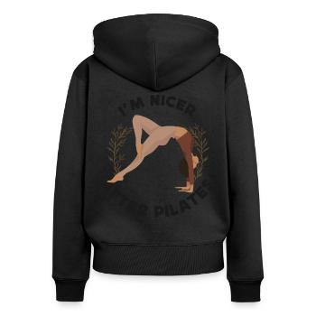 Instructeur de Pilates Enseignant Je suis - Sweat à capuche zippé Premium bio Femme - noir - Dos - Julia (174cm)