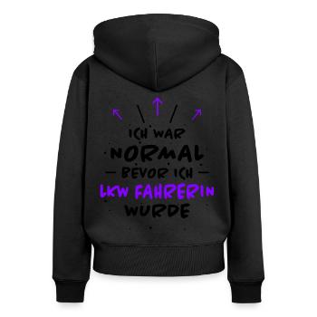 LKW Fahrerin Spruch Fun Lastwagenfahrerin Geschenk - Frauen Premium Bio Zip Hoodie - Schwarz - Hinten - Julia (174cm)