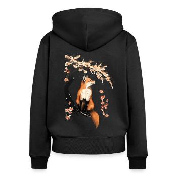 Fox & Sakura : Faune et paysage printanier - Sweat à capuche zippé Premium bio Femme - noir - Dos - Julia (174cm)