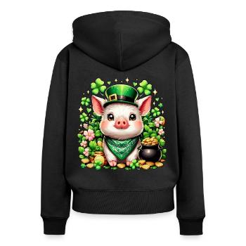 Cochon porte-bonheur Réveillon du Nouvel An Nouvel An Cochon - Sweat à capuche zippé Premium bio Femme - noir - Dos - Julia (174cm)