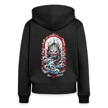 Seeungeheuer Ästhetik Yokai Japanischer Dämon - Frauen Premium Bio Zip Hoodie - Schwarz - Hinten - Julia (174cm)