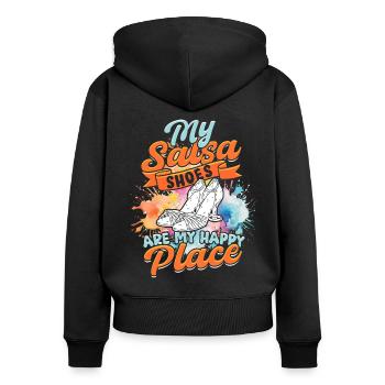 Salsera My Salsa Shoes Are My Happy Place - Frauen Premium Bio Zip Hoodie - Schwarz - Hinten - Julia (174cm)