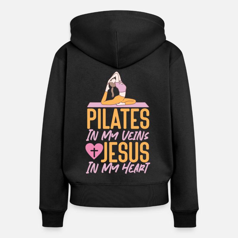 Instructeur de Pilates Enseignant Jésus - Sweat à capuche zippé Premium bio Femme - noir