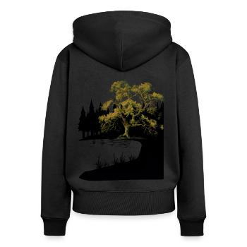 Natur Baum See Wald Naturliebhaber Flora Dark - Frauen Premium Bio Zip Hoodie - Schwarz - Hinten - Julia (174cm)