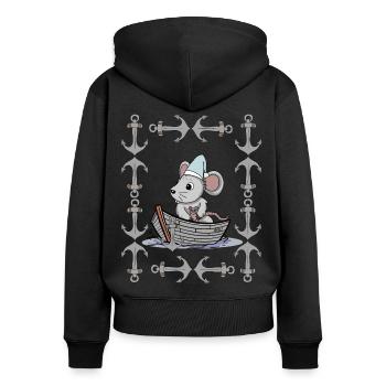 Souris rétro Vintage ancre marin maritime Ahoy - Sweat à capuche zippé Premium bio Femme - noir - Dos - Julia (174cm)