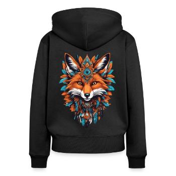 Fuchs Spirituelles Mandala Tier Traumfänger Design - Frauen Premium Bio Zip Hoodie - Schwarz - Hinten - Julia (174cm)