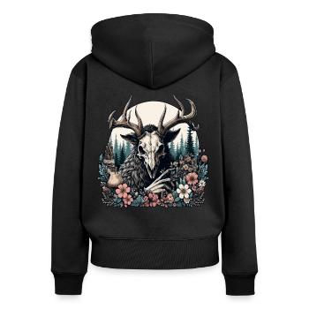 Floral Cryptid Wendigo - Frauen Premium Bio Zip Hoodie - Schwarz - Hinten - Julia (174cm)