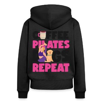 Instructeur de Pilates Professeur Café - Sweat à capuche zippé Premium bio Femme - noir - Dos - Julia (174cm)