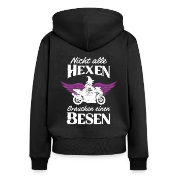 Motorrad Hexen Besen Bikerin Motorradfahrerin - Frauen Premium Bio Zip Hoodie - Schwarz - Hinten - Julia (174cm)