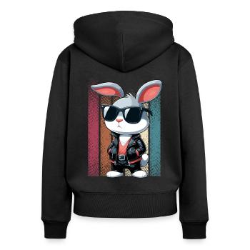 Hase Osterhase Ostern Sonnenbrille Lederjacke cool - Frauen Premium Bio Zip Hoodie - Schwarz - Hinten - Julia (174cm)