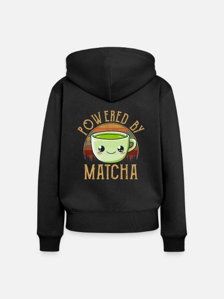 powered by matcha, matcha - Frauen Premium Bio Zip Hoodie - Schwarz